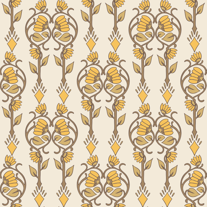 Crafted Florals Wallpaper showcases a hand-drawn floral motif with stylized blossoms and sweeping stems in soft slate blue and warm gray on an ivory backdrop.