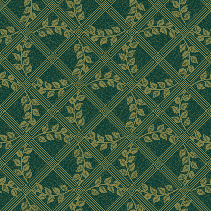 Vintage Lattice Wallpaper features a soft diamond grid with delicate leafy motifs in muted sage and cream for a subtle, heritage-inspired look.