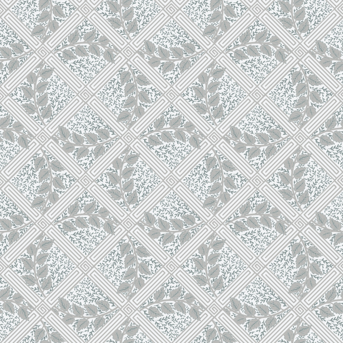Vintage Lattice Wallpaper features a soft diamond grid with delicate leafy motifs in muted sage and cream for a subtle, heritage-inspired look.