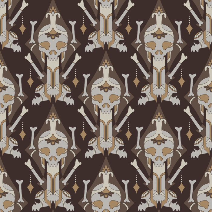 Make a dramatic statement with this Ornate Skull Wallpaper, a bold gothic pattern that blends intricate ornamentation with striking skull motifs.