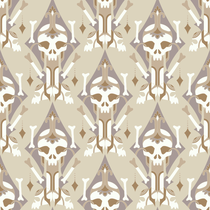 Make a dramatic statement with this Ornate Skull Wallpaper, a bold gothic pattern that blends intricate ornamentation with striking skull motifs.