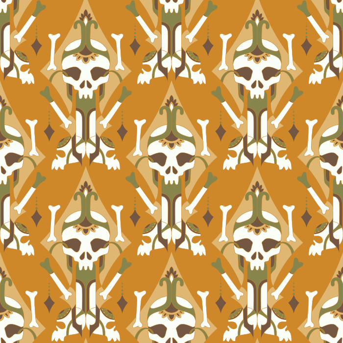 Make a dramatic statement with this Ornate Skull Wallpaper, a bold gothic pattern that blends intricate ornamentation with striking skull motifs.