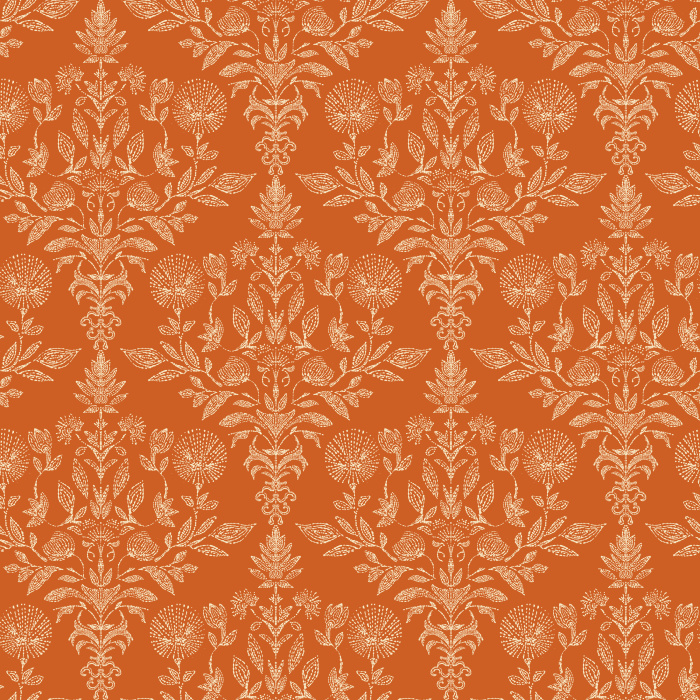 Introduce dramatic elegance to your space with this Nocturne Flora Wallpaper, a richly detailed botanical damask pattern inspired by vintage textile designs.