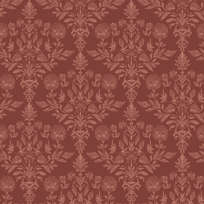 Introduce dramatic elegance to your space with this Nocturne Flora Wallpaper, a richly detailed botanical damask pattern inspired by vintage textile designs.