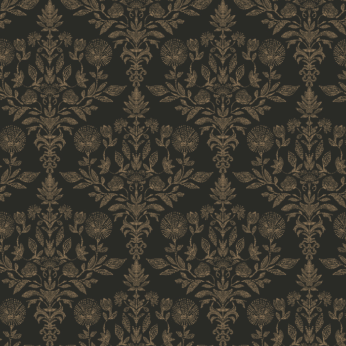 Introduce dramatic elegance to your space with this Nocturne Flora Wallpaper, a richly detailed botanical damask pattern inspired by vintage textile designs.