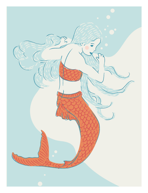 Dive into an underwater daydream with this Mermaid Ocean Art Print, a whimsical illustration inspired by classic seaside stories and magical ocean adventures.