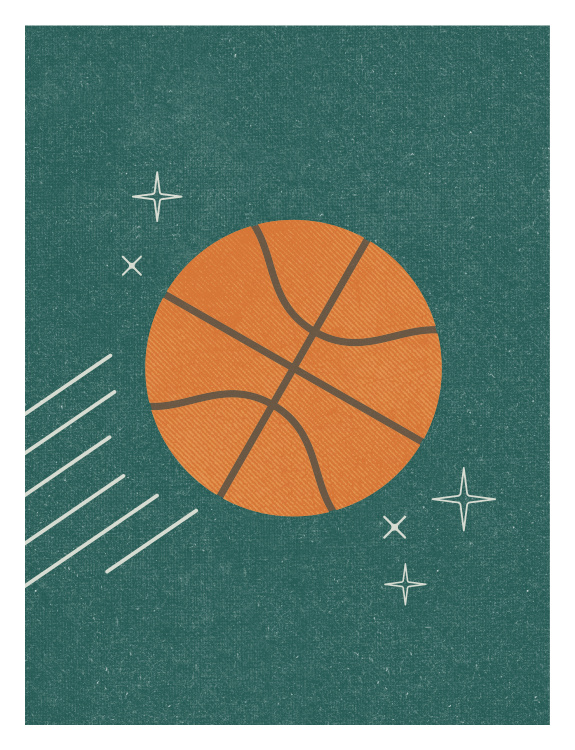 Score big style points with this Basketball Art Print, a playful sports illustration designed for young athletes and basketball fans.