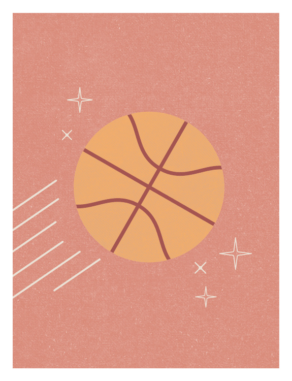 Score big style points with this Basketball Art Print, a playful sports illustration designed for young athletes and basketball fans.
