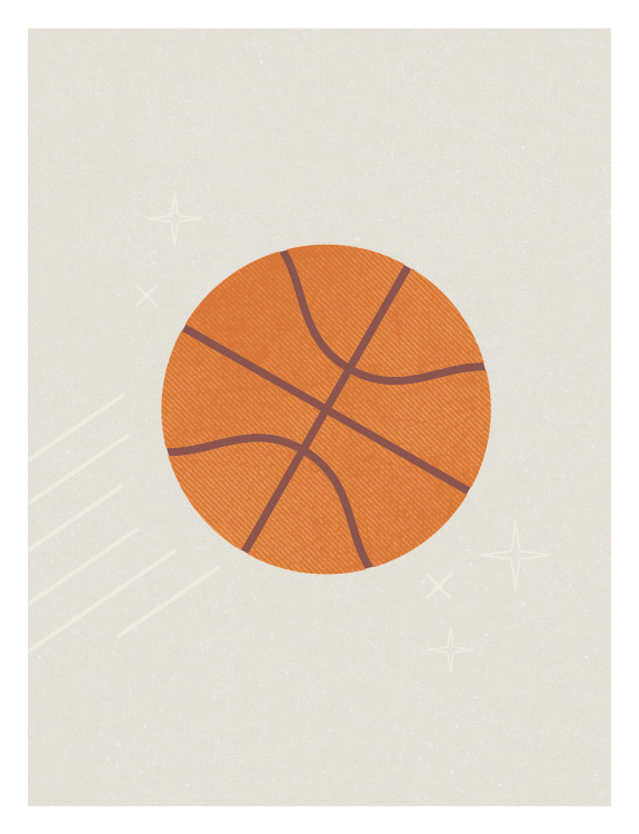 Score big style points with this Basketball Art Print, a playful sports illustration designed for young athletes and basketball fans.