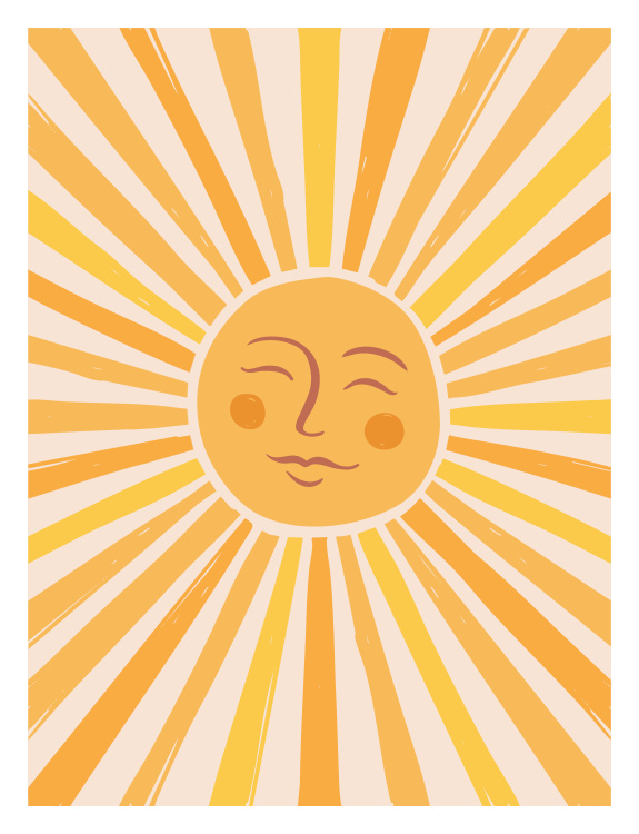 Brighten any space with this Happy Sun Art Print, a cheerful illustration inspired by vintage sunshine motifs and warm retro design.
