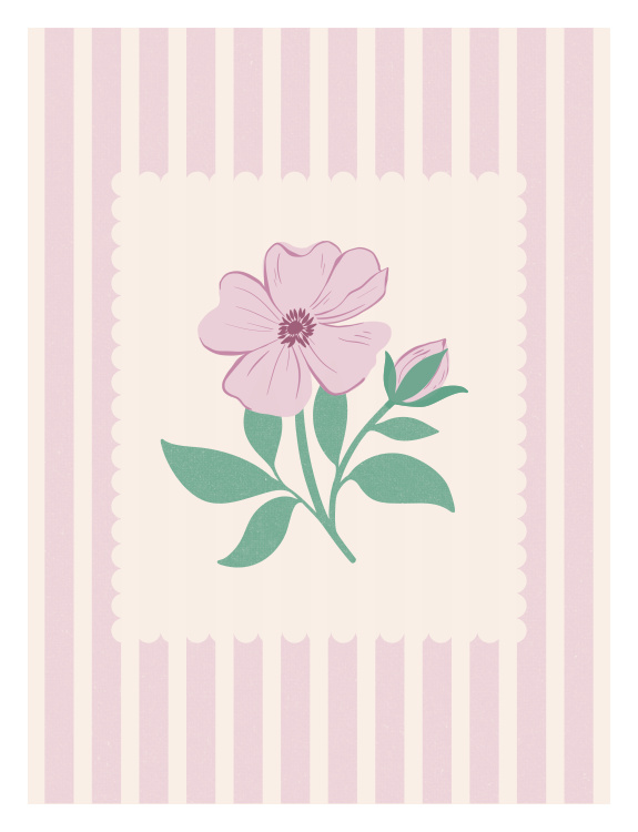 Add soft vintage charm to your walls with this Striped Rose Art Print, a delicate floral illustration inspired by classic botanical artwork and cottagecore style.
