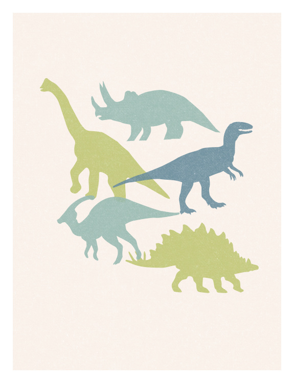 Bring prehistoric adventure to your walls with this Dinosaur Friends Art Print, a playful illustration featuring a group of friendly dinosaur silhouettes in soft gradient tones.