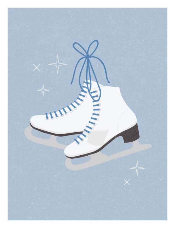 Capture the magic of winter with this Ice Skates Art Print, a charming illustration that celebrates the beauty of figure skating and cozy seasonal moments.