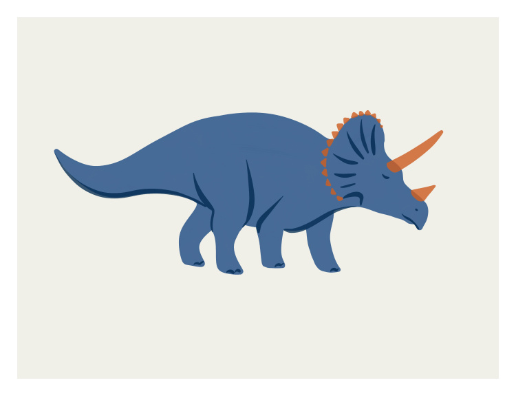 Bring prehistoric fun to your space with this Triceratops Dinosaur Art Print, a playful illustration perfect for dino-loving kids.