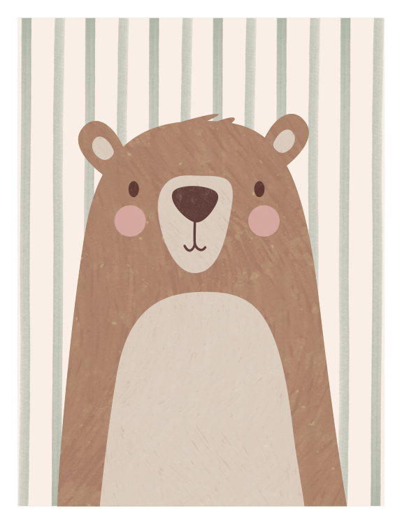 Create a warm and inviting space with this Friendly Bear Art Print, a charming woodland-inspired design perfect for cozy interiors.