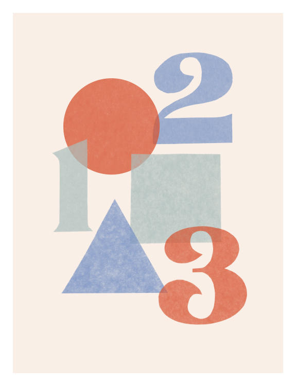 Add a playful and educational touch to your space with this Shapes Numbers Art Print, a modern design that blends numbers and geometric forms in a stylish composition.