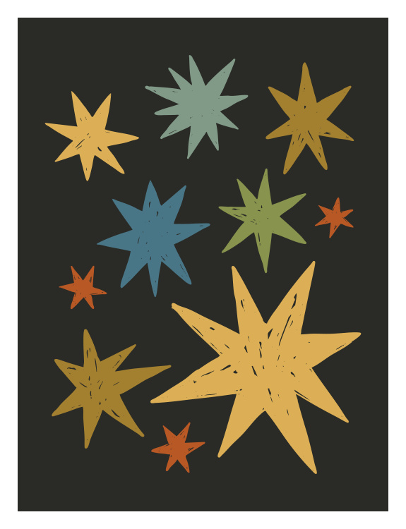 Add a whimsical and artistic touch to your space with this Handmade Stars Art Print, a playful design inspired by hand-drawn celestial shapes.
