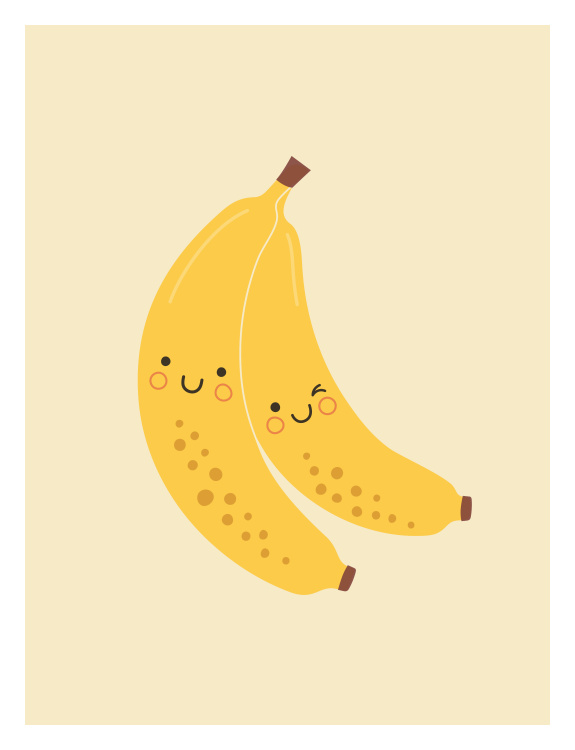 Add a playful pop of personality to your space with this Cute Bananas Art Print, a cheerful and whimsical fruit design perfect for bright interiors.