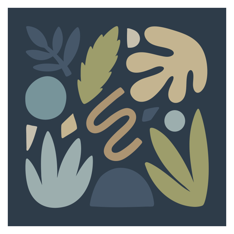 Elevate your space with this Arranged Shapes Art Print, a modern abstract composition featuring organic shapes and botanical-inspired forms in a soothing, earthy color palette.