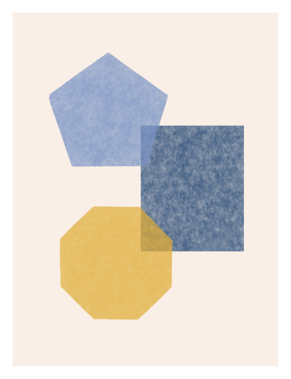 Add a playful modern touch to your space with this Basic Shapes Two Art Print, featuring a layered arrangement of geometric forms in soft, textured tones.