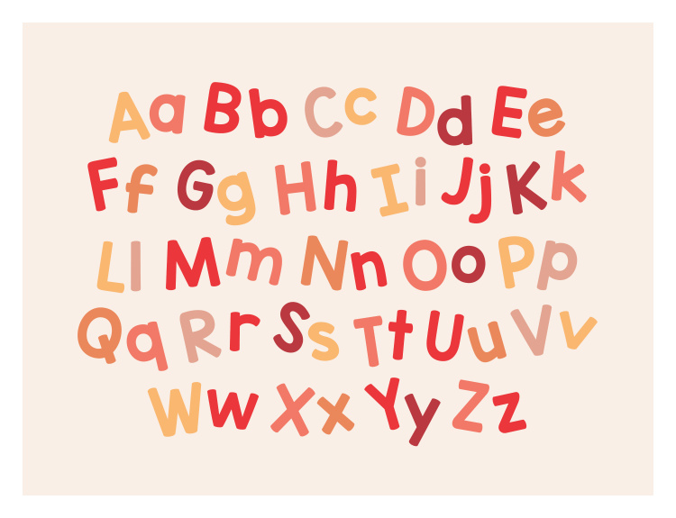 Make learning fun and colorful with this Multicolor Alphabet Art Print, featuring a full A–Z display in playful, mixed-color lettering.