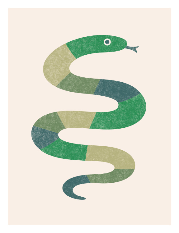 Add a playful and adventurous touch to your space with this Jungle Snake Art Print, featuring a winding snake illustration in soft, earthy green tones.