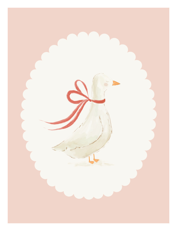 Add a soft, storybook charm to your space with this Gentle Goose One Art Print, featuring a delicate watercolor goose adorned with a flowing ribbon bow.