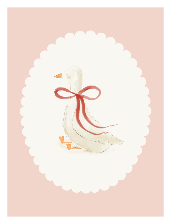 Add a soft, storybook charm to your space with this Gentle Goose Two Art Print, featuring a sweet hand-drawn goose adorned with a delicate ribbon in warm, muted tones.