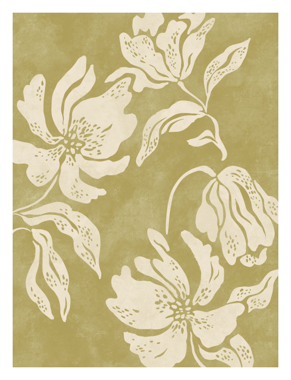 Add an organic, vintage-inspired touch to your space with this Foliage One Art Print, featuring bold floral silhouettes layered over a textured, earthy background.