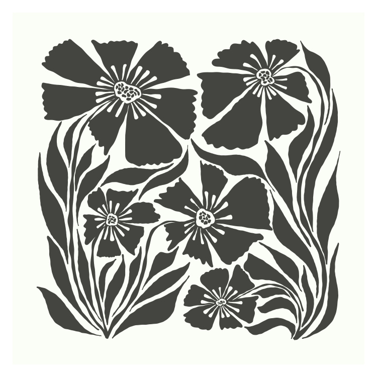 Make a bold botanical statement with this Flowy Cornflower Art Print, featuring oversized floral silhouettes with flowing stems in a striking black and white palette.