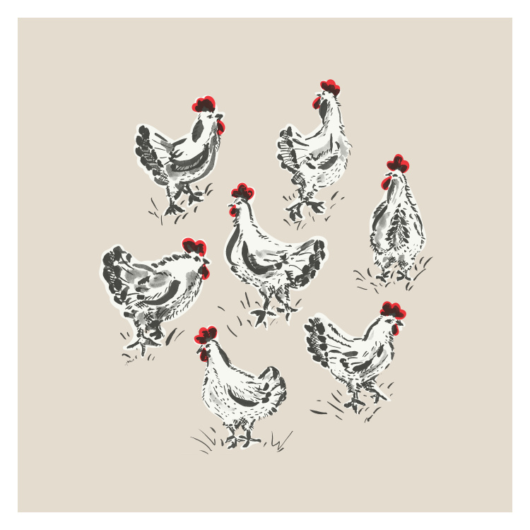 Add rustic charm and playful farmhouse character to your space with this Country Hens Art Print, featuring a collection of hand-drawn chickens in a loose, sketch-style illustration with subtle pops of red.