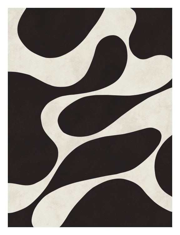Make a bold, modern statement with this Fluid Forms Art Print, featuring abstract organic shapes that flow seamlessly in a high-contrast black and cream palette.