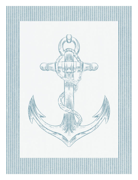 Bring classic nautical elegance into your space with this Harbor Anchor Art Print, featuring a finely detailed anchor illustration framed by subtle pinstripe borders in soft coastal blue tones.