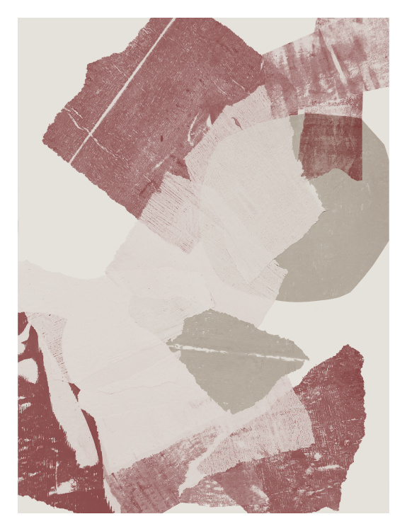Create a modern, artful statement with this Shift Collage Art Print, featuring layered abstract shapes and painterly textures in warm terracotta, soft neutrals, and muted earth tones.