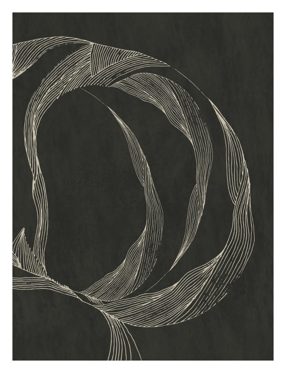 Make a bold, expressive statement with this Free Movements One Art Print, featuring flowing, hand-drawn linework that forms an organic abstract shape against a deep, textured background.
