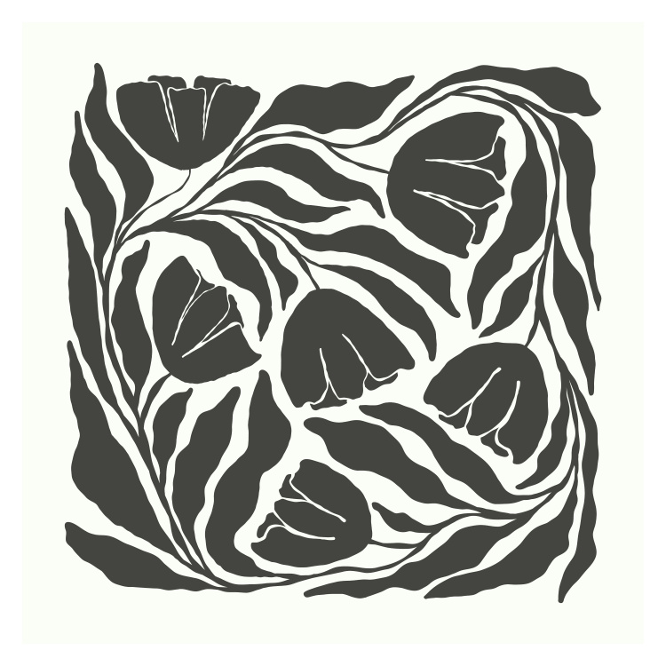 Make a bold botanical statement with this Tulips Black Art Print, featuring flowing tulip forms in a striking black silhouette with organic, swirling movement.
