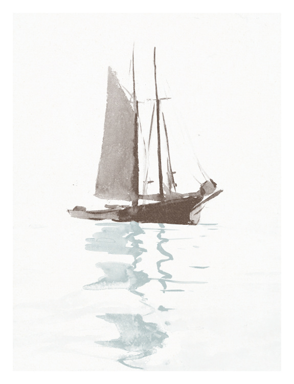 Bring a sense of calm and quiet elegance to your space with this Lake Sailboat Art Print, featuring a soft, watercolor-style sailboat drifting across still water with gentle reflections below.