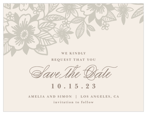 Family and friends are sure to rush to their calendars to pencil in your wedding date when they see our Elegant Lace Save the Date Cards.