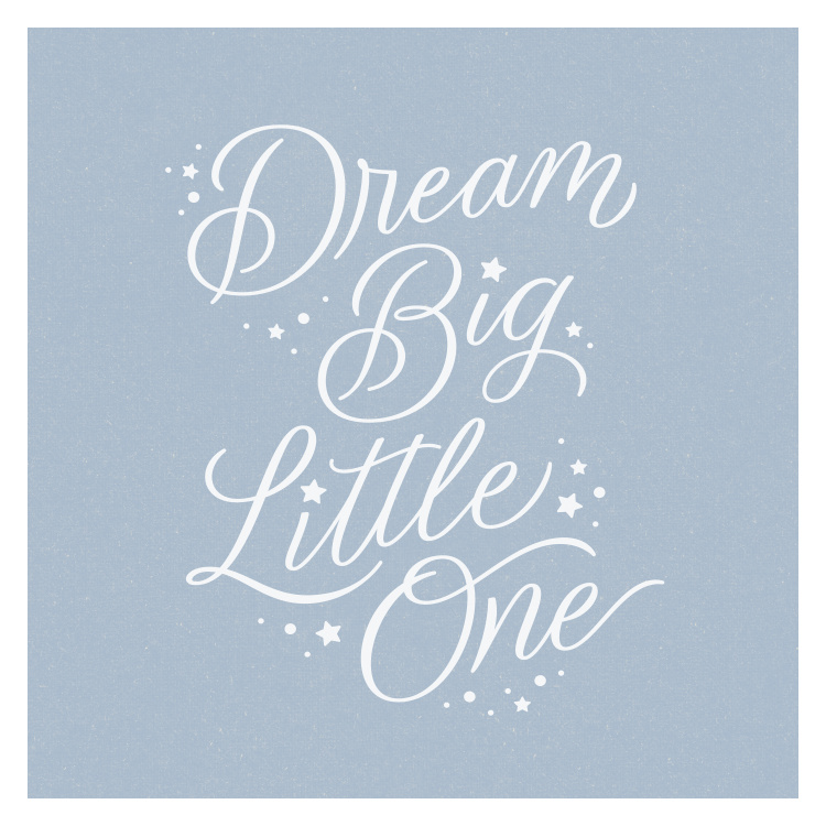 Create a peaceful and inspiring space with this Sleepy Dream Art Print, featuring elegant script typography that reads “Dream Big Little One” surrounded by delicate star accents on a soft blue background.