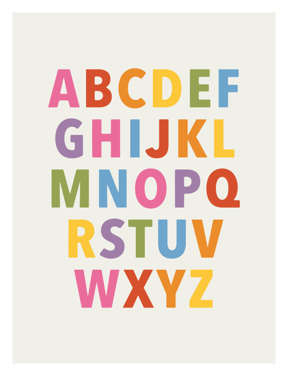 Make learning fun and colorful with this Colorful Alphabet Art Print, featuring a full A–Z layout in bold, playful letters in a cheerful rainbow palette.