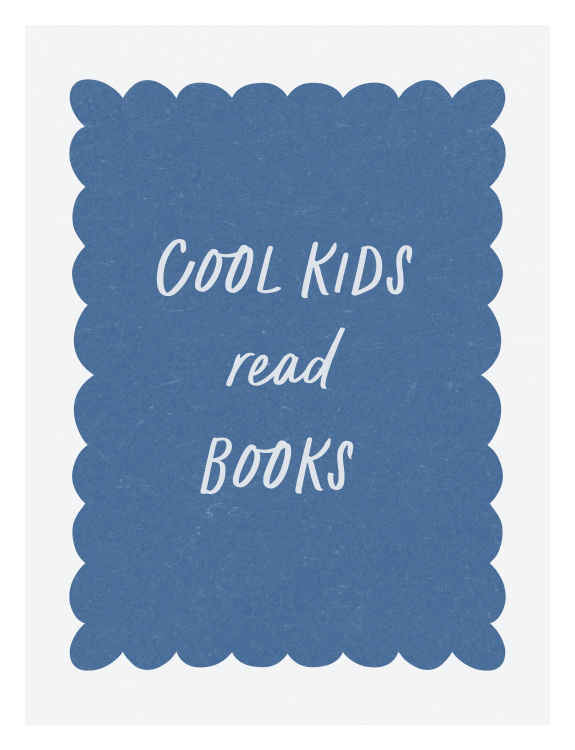 Inspire a love of reading with this Cool Kids Read Art Print, featuring playful typography set within a bold, scalloped frame design.