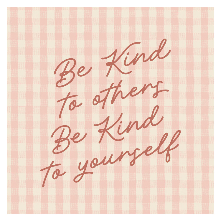 Add a sweet and uplifting touch to your space with this Be Kind Art Print, featuring a soft handwritten script message layered over a charming pink gingham background.