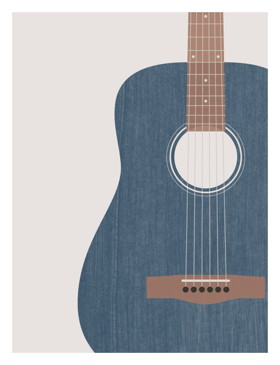 Add a touch of musical charm to your space with this Acoustic Guitar One Art Print, featuring a modern illustrated guitar in rich blue tones.