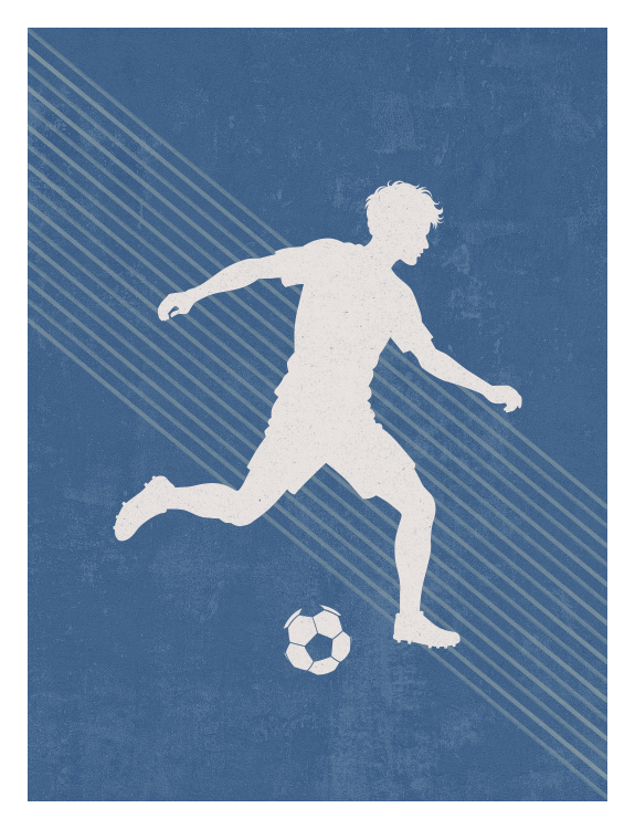 Bring energetic movement and sporty style to your space with this Boy Sports Soccer One Art Print, featuring a dynamic silhouette of a soccer player mid-kick.