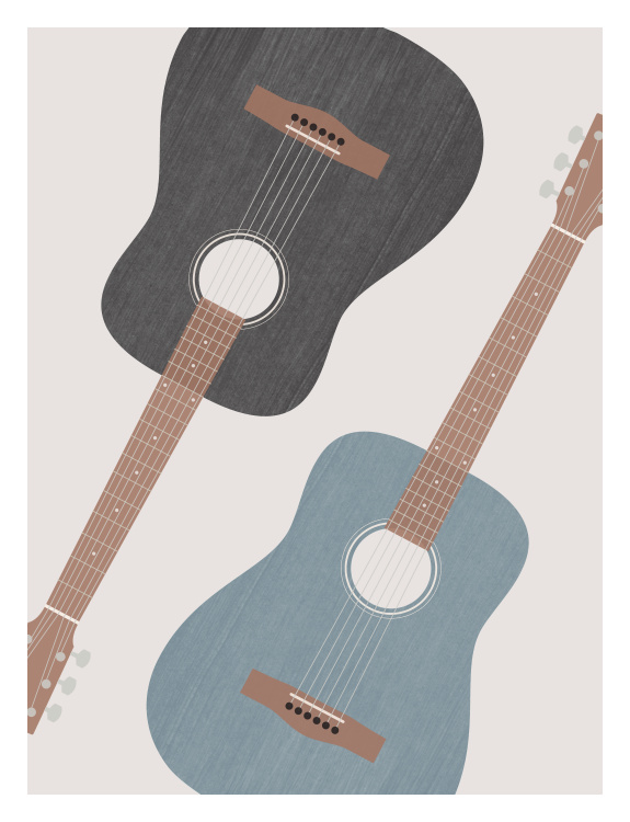 Strike the perfect chord in your space with this Acoustic Guitar Two Art Print, featuring two beautifully illustrated guitars in complementary muted tones.