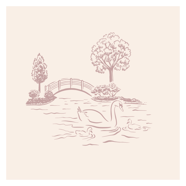 Bring timeless charm to your space with this Private Garden Art Print, featuring a delicate vintage-style illustration of a swan gliding peacefully across a pond.