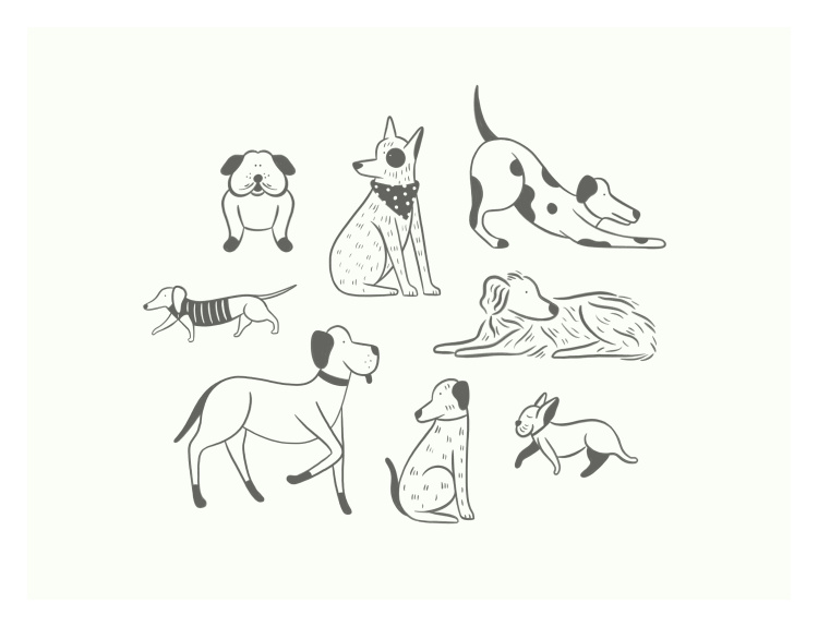 Add playful charm to your space with this City Dogs Art Print, featuring a collection of whimsical dog illustrations in a modern style.