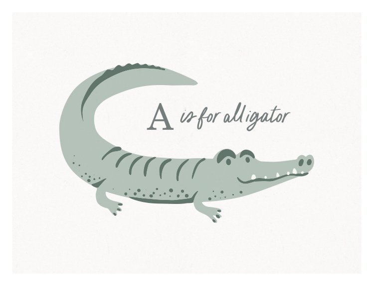 Make learning the alphabet a wild adventure with this Animal Names Alligator Art Print, featuring a playful illustrated alligator paired with educational lettering.