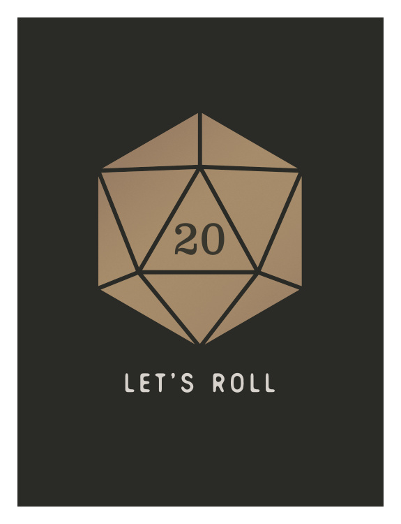 Level up your space with this DnD Dice Art Print, featuring a bold twenty-sided die and the playful phrase "Let's Roll."