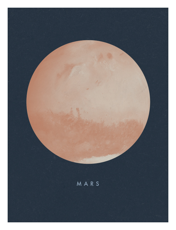 Inspire curiosity about the solar system with this Planets Mars Art Print, featuring a beautifully detailed illustration of the Red Planet set against a deep space background.